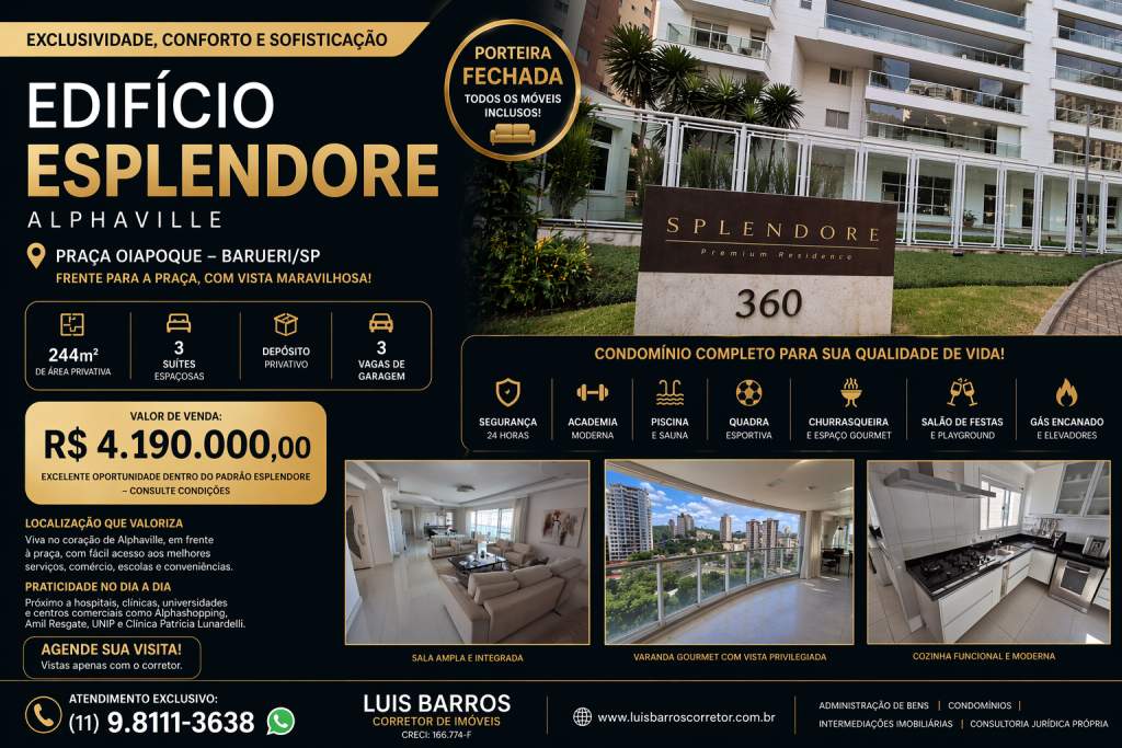 Exclusividade, conforto e sofisticação em um dos melhores endereços de Alphaville!