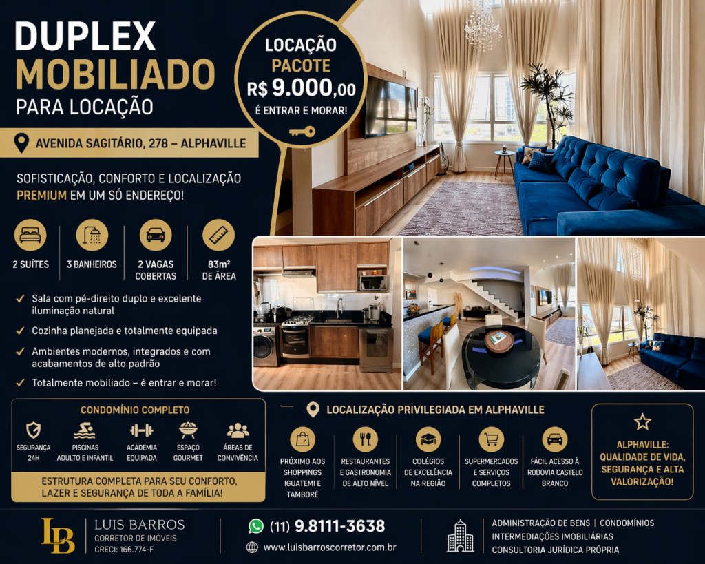 DUPLEX DE ALTO PADRÃO NA AVENIDA SAGITÁRIO – ALPHAVILLE!