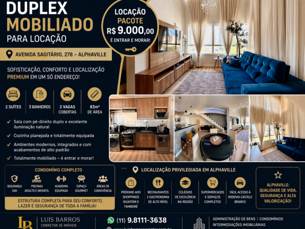 DUPLEX DE ALTO PADRÃO NA AVENIDA SAGITÁRIO – ALPHAVILLE!